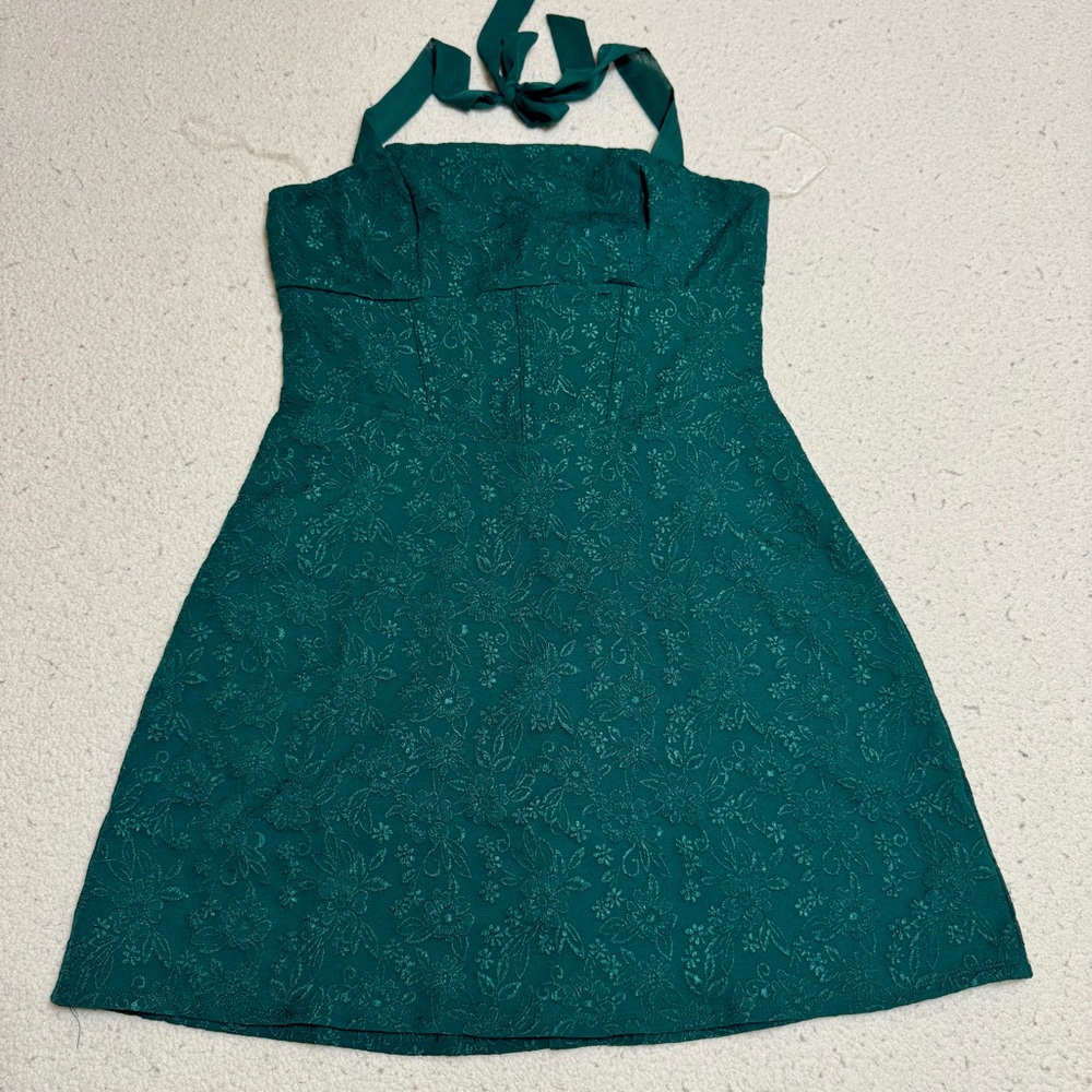 Trixxi Green Halter floral faux corset Sundress for Cocktail wedding events